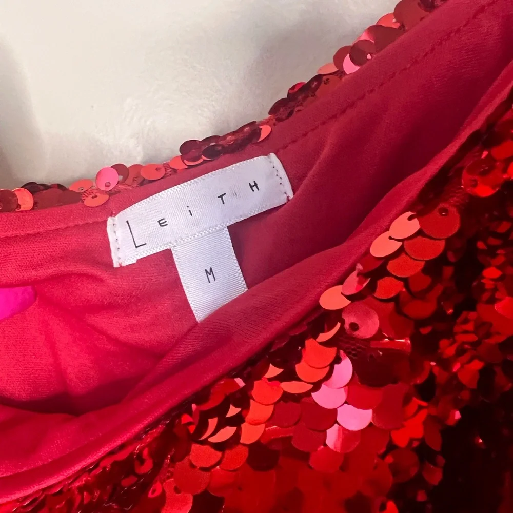 Leith Red Lava One Shoulder Mini Ruffle Dress Size Medium